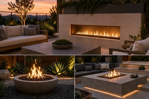 Modern fire features with clean aesthetic in outdoor living spaces